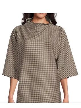 Bryn Walker Adria Houndstooth Funnel Neck Lagenlook Prep Luxury Slouchy Tunic S